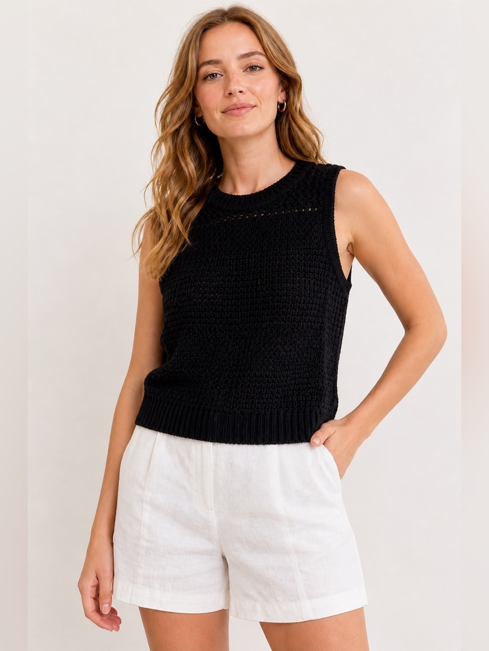 NWT Universal Thread Crochet Knit Open Work Sweater Vest Black Size X-Small